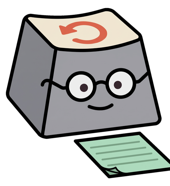 The Ctrl+Z Therapy mascot, a keycap with glasses